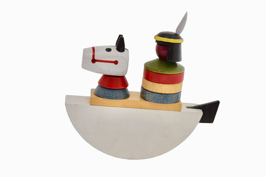 Caballo balancín indio americano de madera vintage