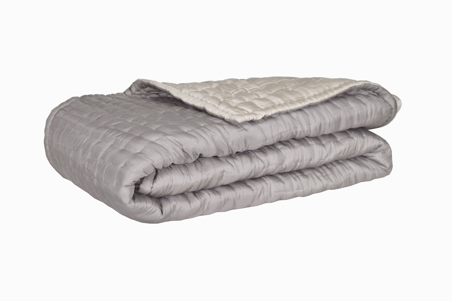 COLCHA PARA CAMA INDIVIDUAL ACOLCHADA DE SEDA GRIS Y GRIS PLATA