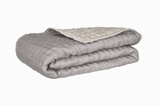 COLCHA PARA CAMA INDIVIDUAL ACOLCHADA DE SEDA GRIS Y GRIS PLATA