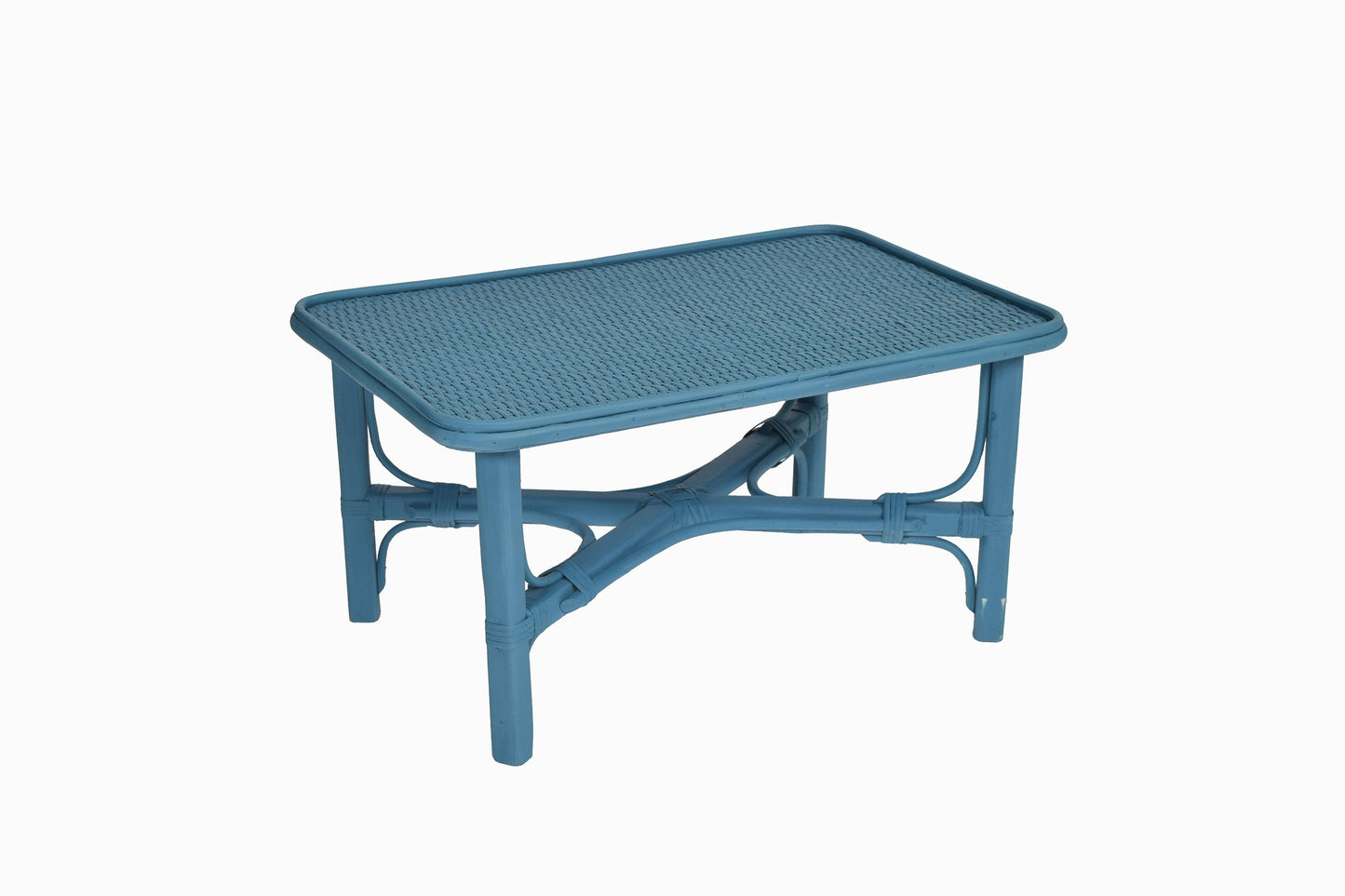 Table basse en bois courbé et rotin bleu