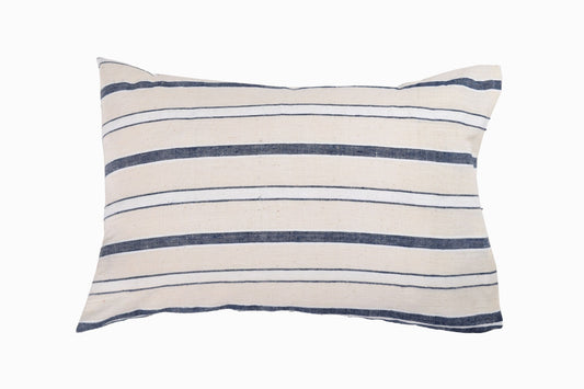 Grand coussin rectangulaire Indigo/crème en lin turc