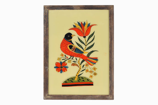 Indian glass painting of a brightly coloured bird (large)