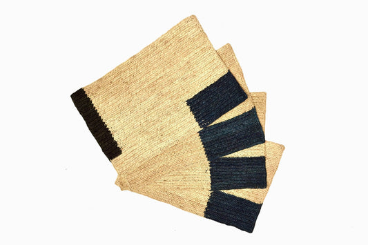 MANTEL RECTANGULAR DE PAJA NEGRO ÍNDIGO (JUEGO DE 4)