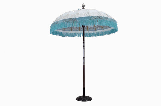 Balinese Fringed Parasol Aqua/Silver