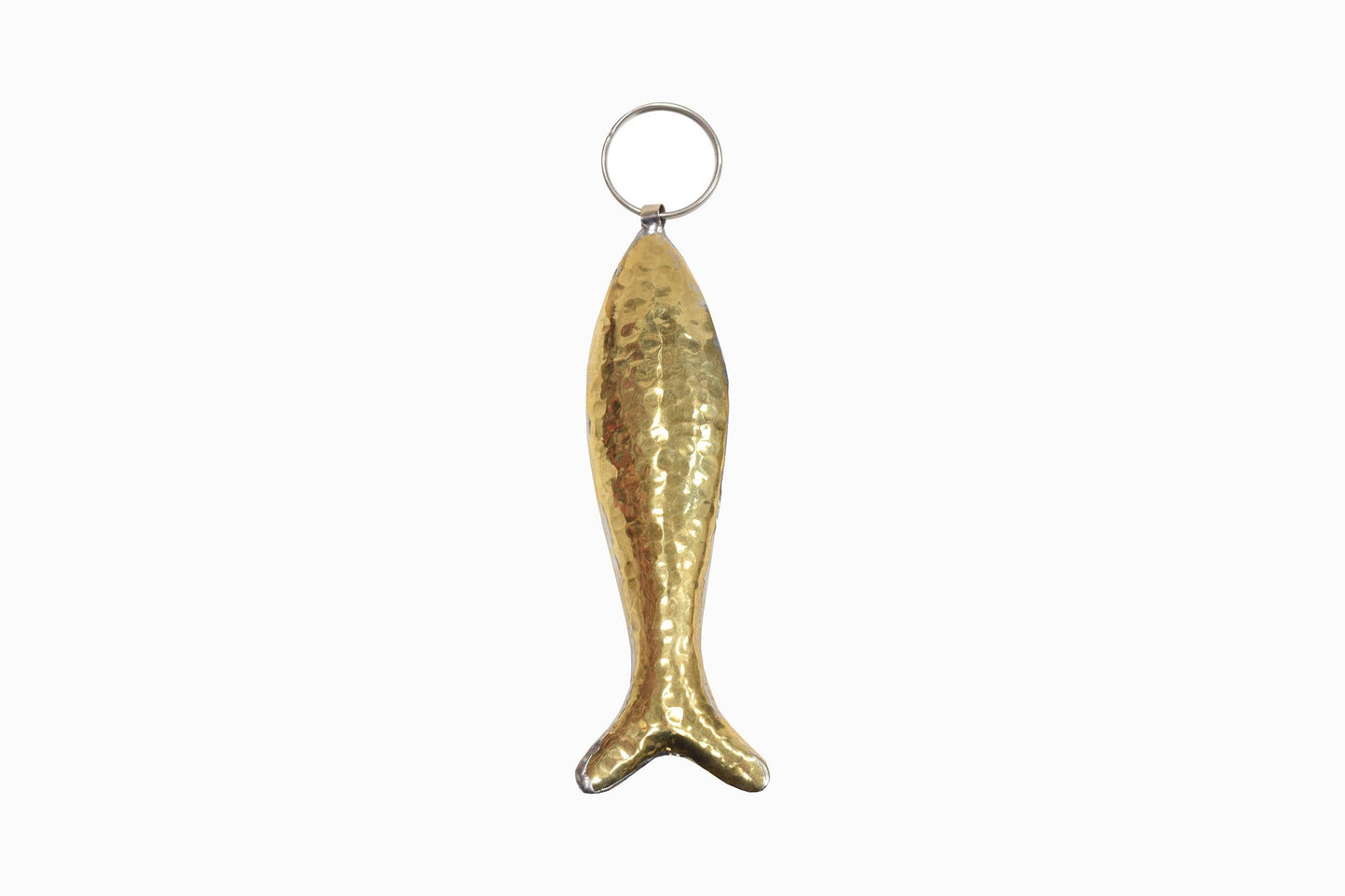 Porte-clés poisson en métal doré battu