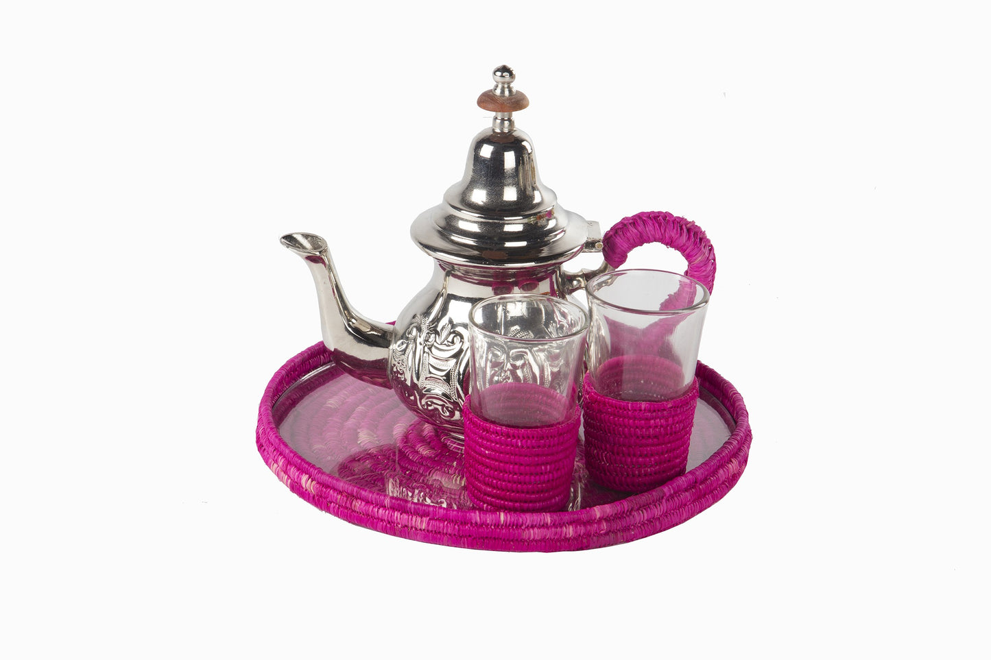 SERVICE À THÉ MAROCAIN EN RAPHIA ROSE