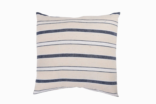 Grand coussin carré en lin turc Indigo/crème
