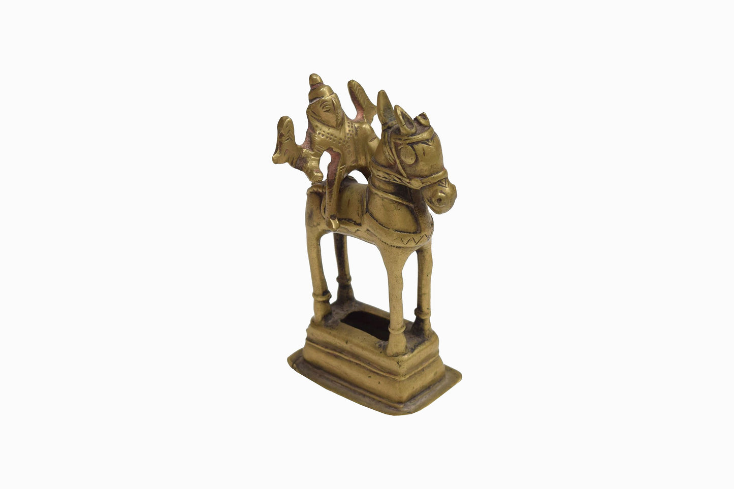 Jinete y caballo de latón indio vintage (¡oreja perdida en la batalla!)