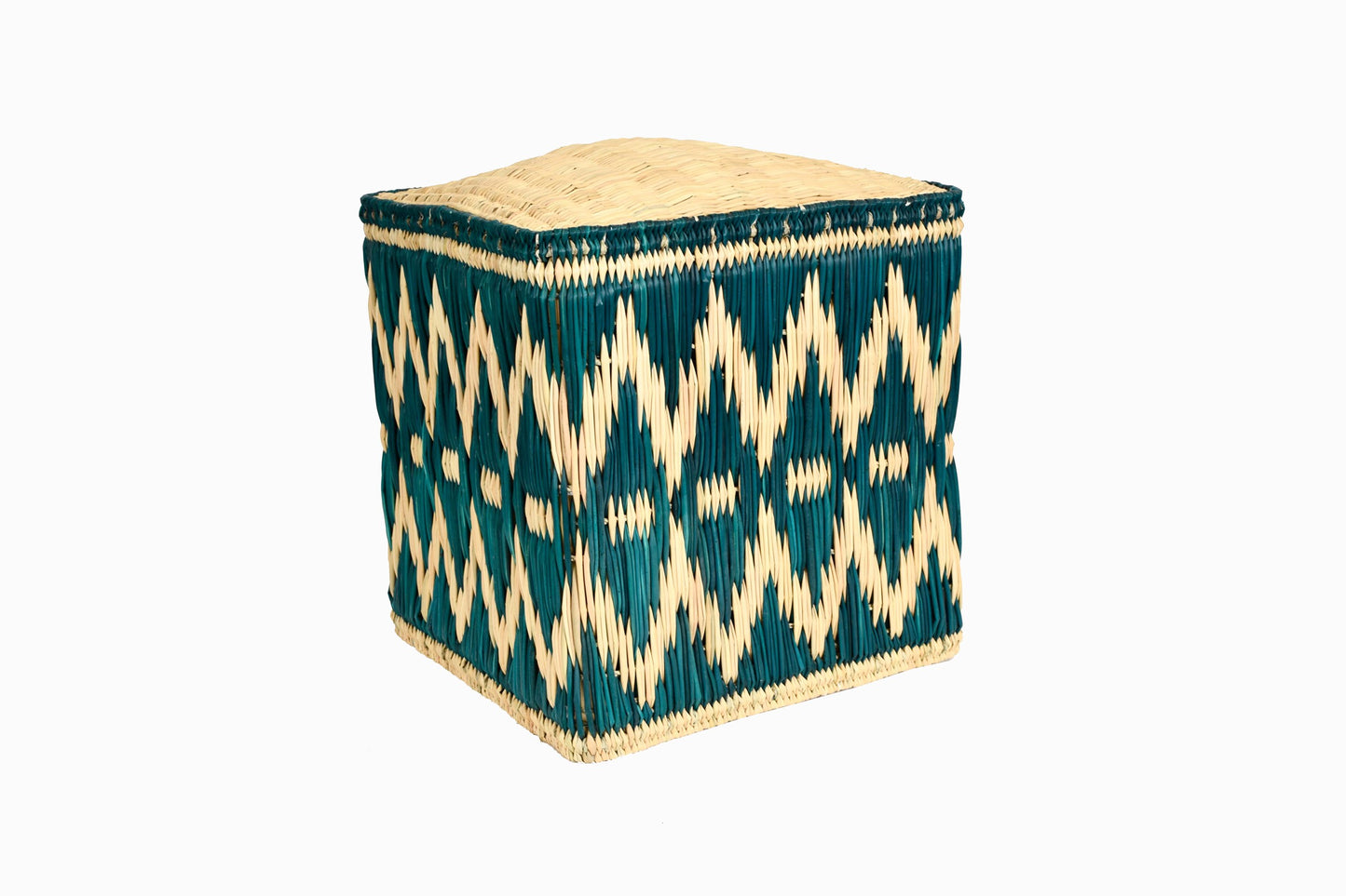 POUFS MAROCAINS EN PAILLE Vert/Naturel
