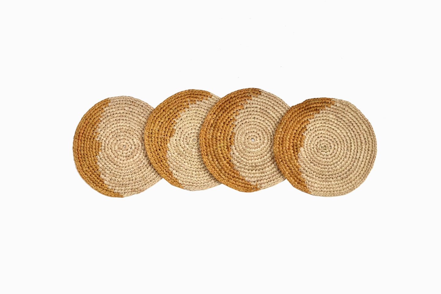 SOUS-VERRES CIRCULAIRES EN PAILLE DÉTAIL OCRE JAUNE (LOT DE 4)