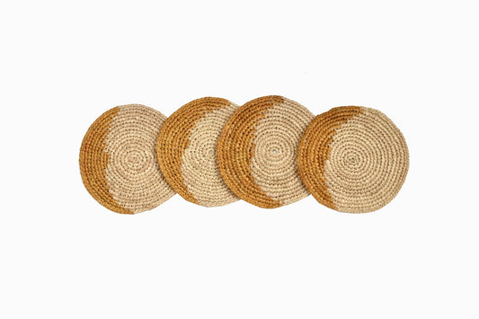 POSAVASOS DE PAJA CIRCULARES DETALLE OCRE AMARILLO (SET DE 4)