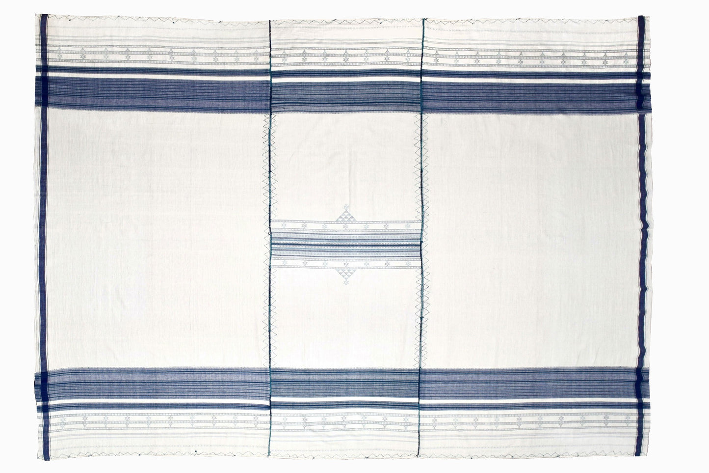 BS17/WH81 Couvre-lit ou tenture murale en laine indienne crème et bleu