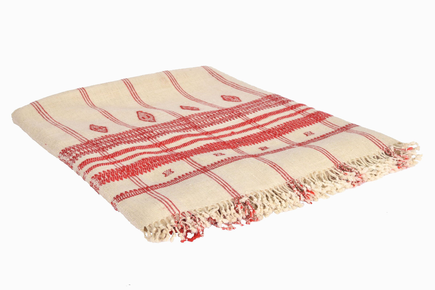 Couvre-lit BS16 Couvre-lit indien en laine crème et rouge