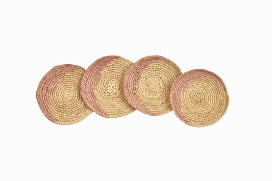 CIRCULAR STRAW COASTERS DUSTY PINK DETAIL (SET OF 4)