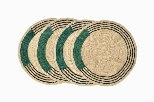 MANTEL CIRCULAR DE PAJA NEGRO VERDE BOSQUE (JUEGO DE 4)
