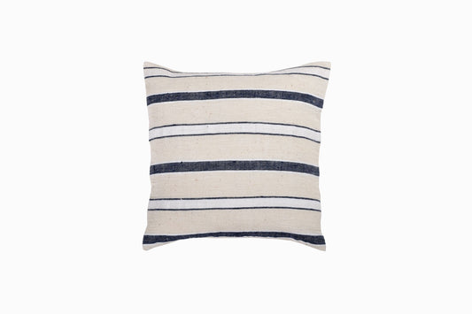 Turkish linen small Indigo/cream square cushion