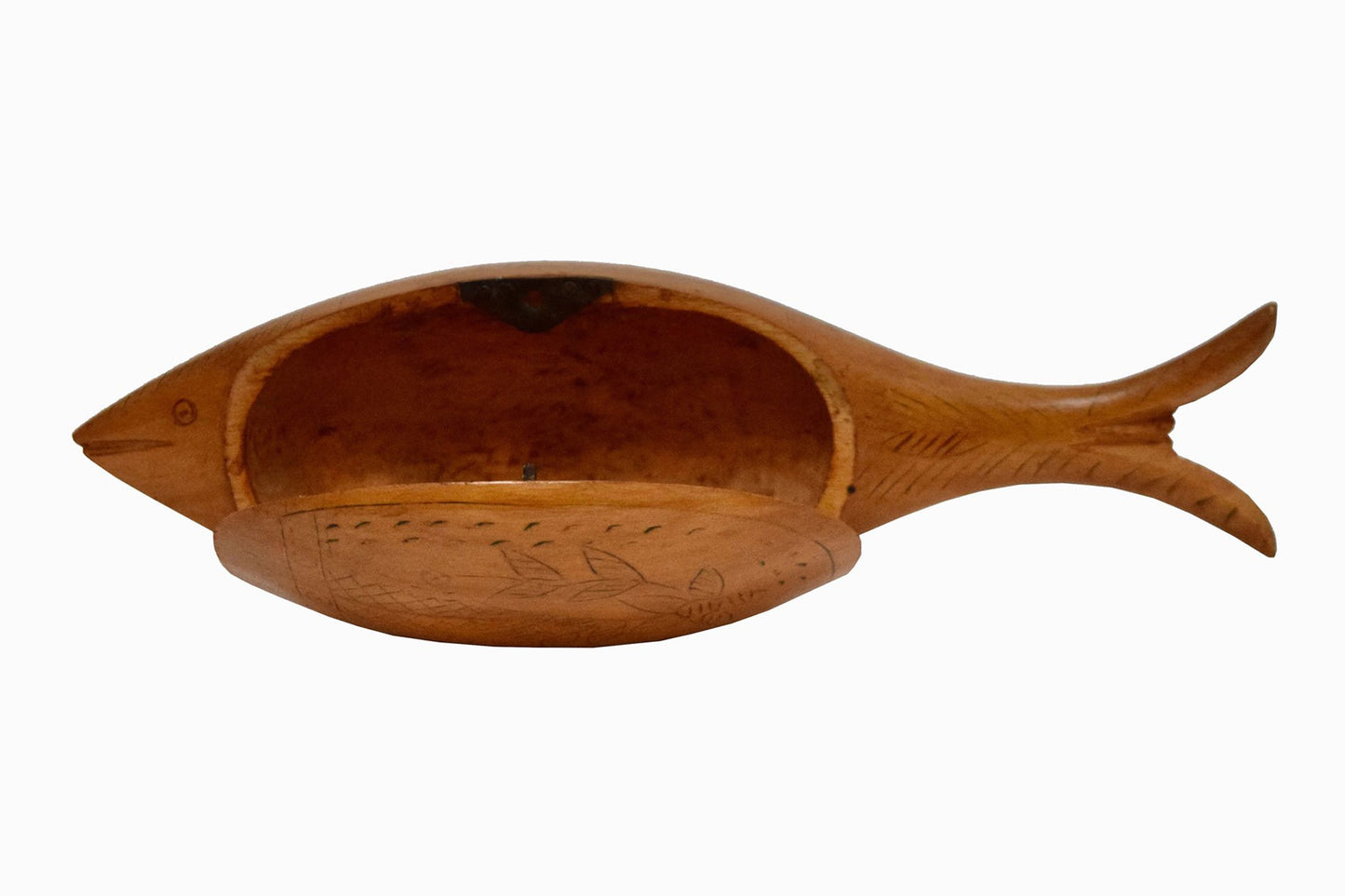 Boîte à poisson vintage en bois sculpté