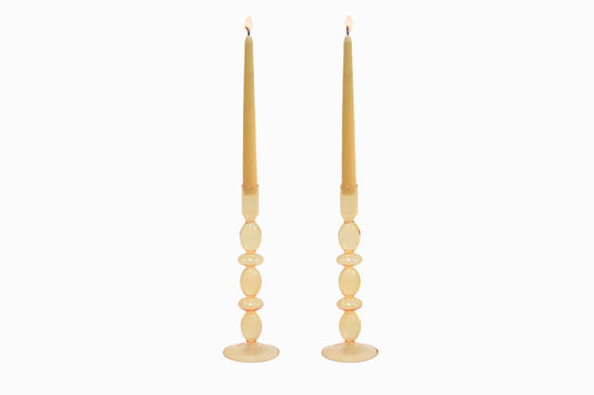 Danish glass candlesticks amber (pair)