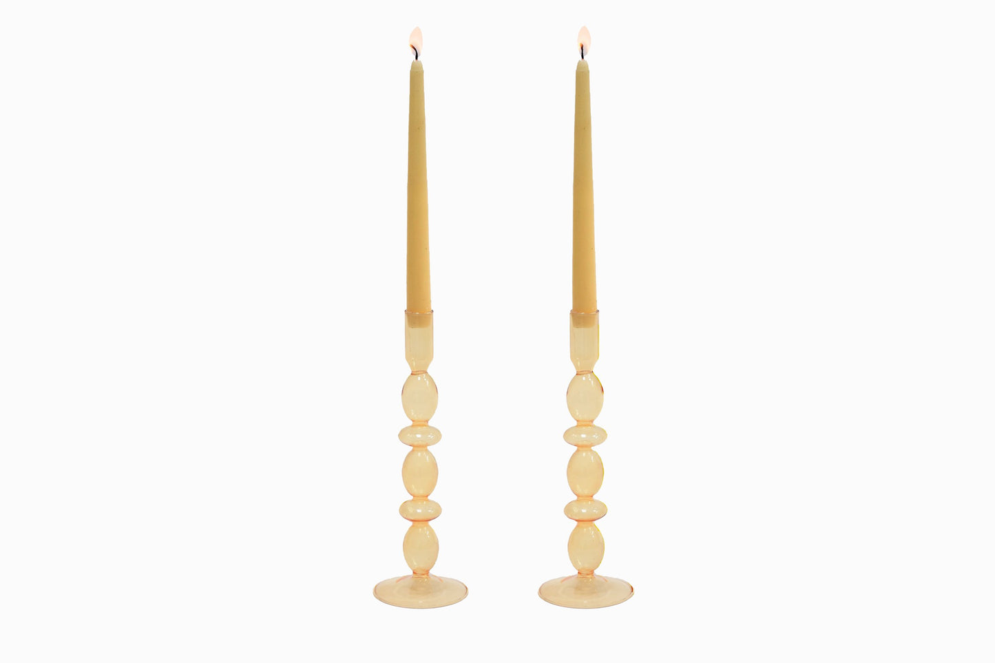 Danish glass candlesticks amber (pair)
