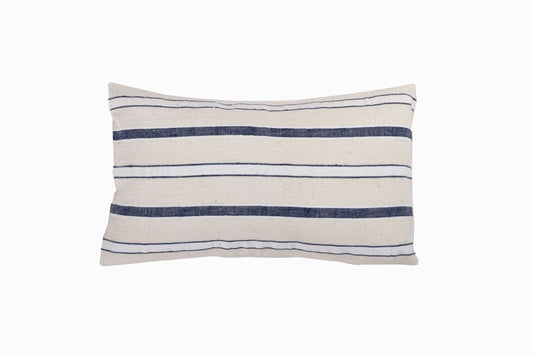 Petit coussin rectangulaire Indigo/crème en lin turc