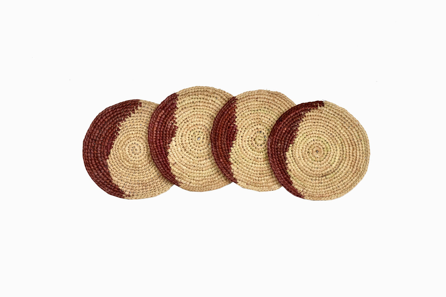 SOUS-VERRES CIRCULAIRES EN PAILLE DÉTAIL ROUILLE (LOT DE 4)