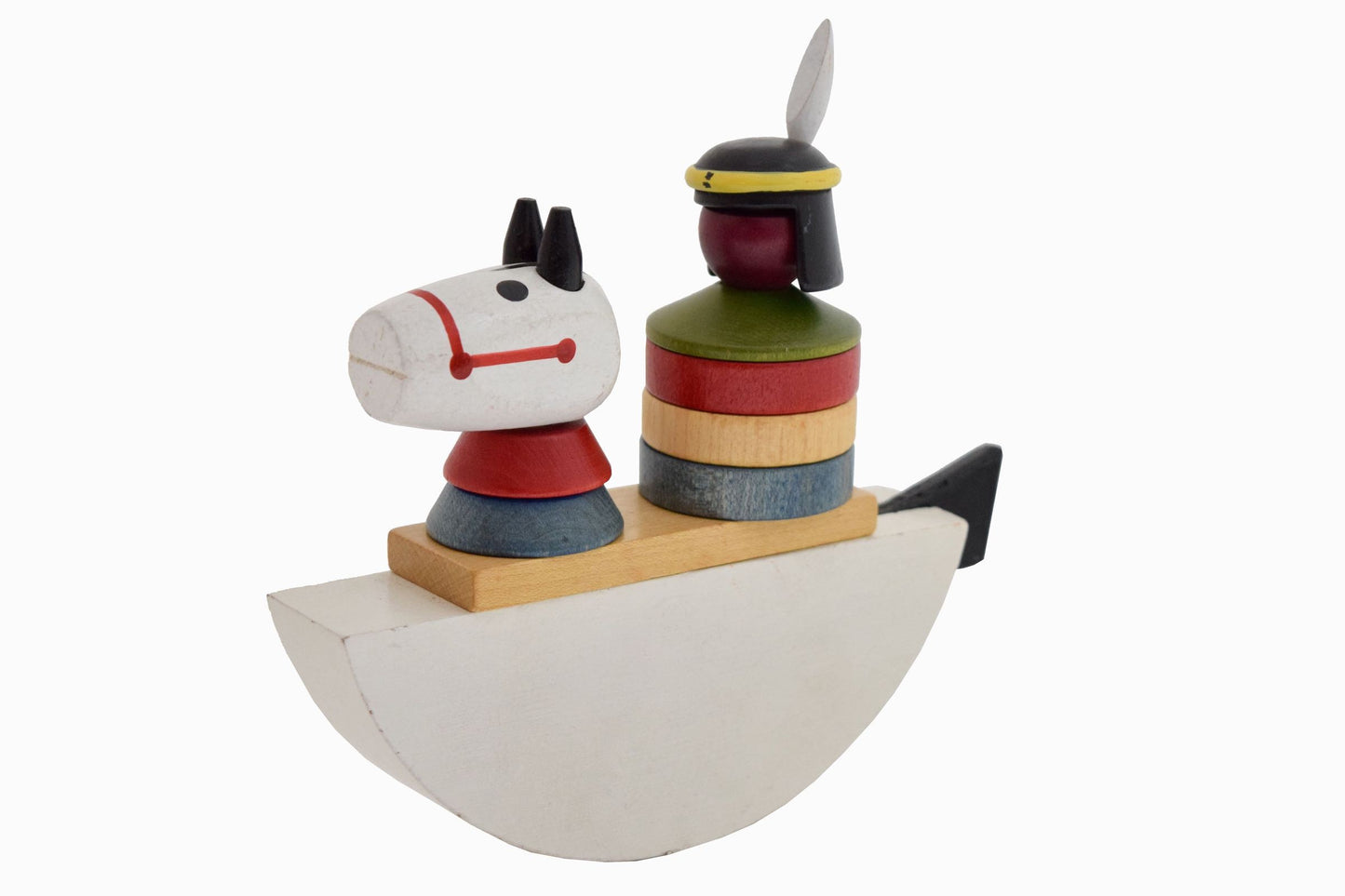 Caballo balancín indio americano de madera vintage