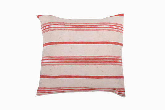 Grand coussin carré corail/crème en lin turc