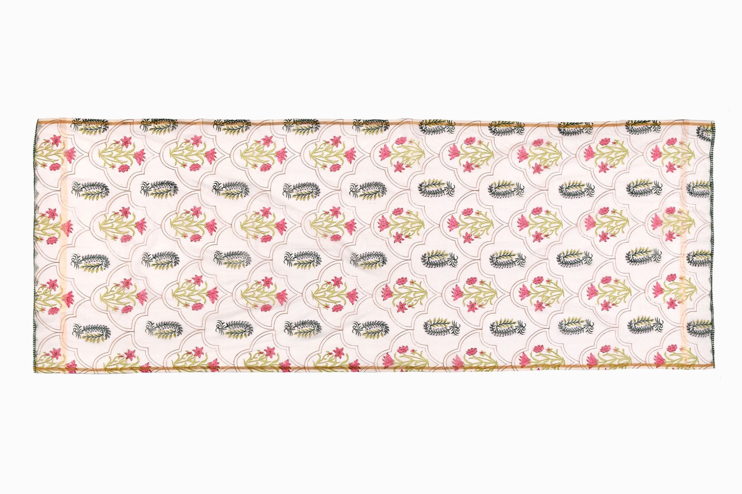 Bloc de chemin de table en coton imprimé de fleurs roses dans un motif en treillis TR3