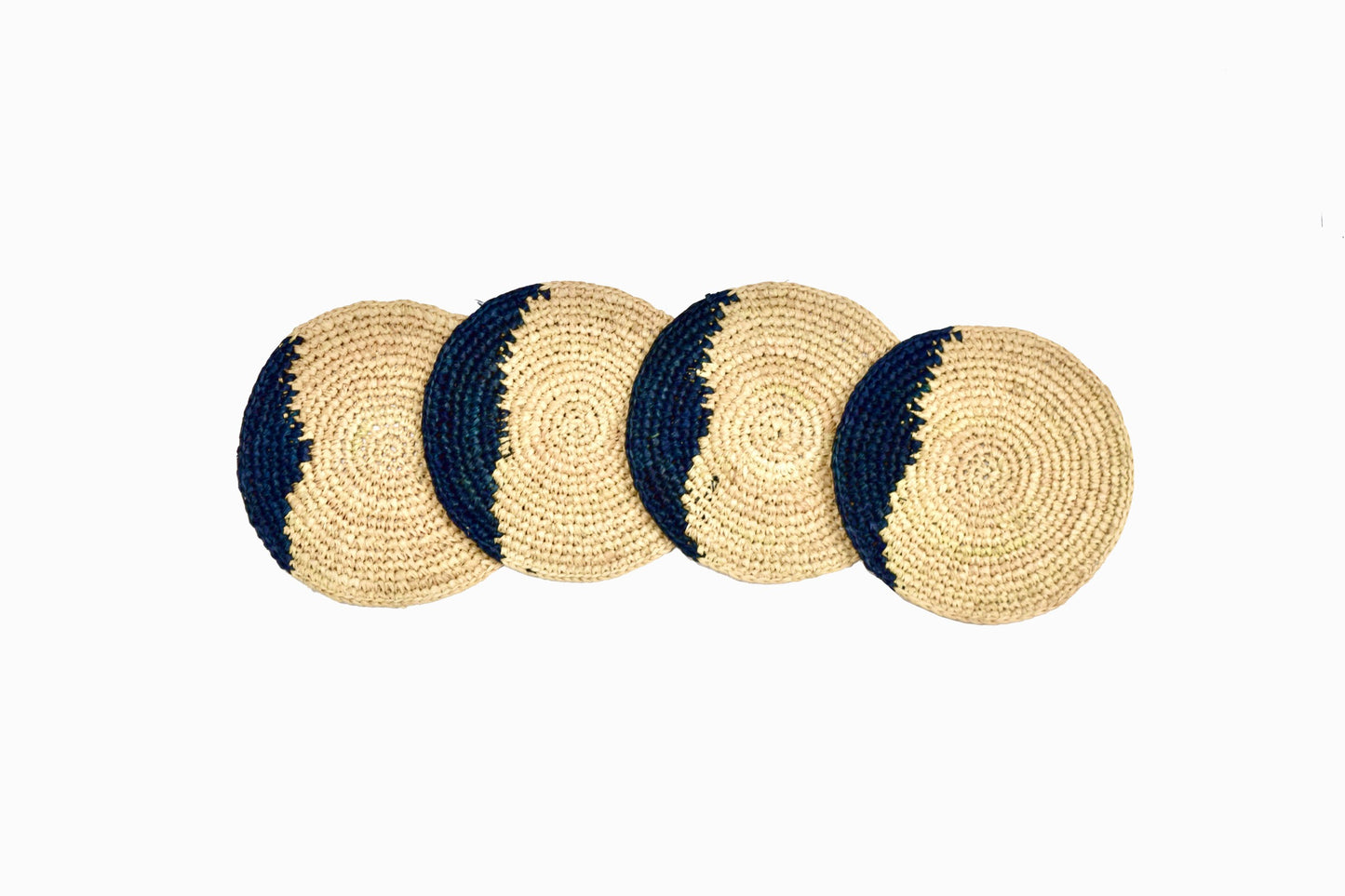 POSAVASOS DE PAJA CIRCULARES DETALLE ÍNDIGO (SET DE 4)