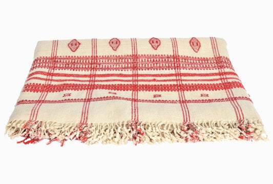Couvre-lit BS16 Couvre-lit indien en laine crème et rouge