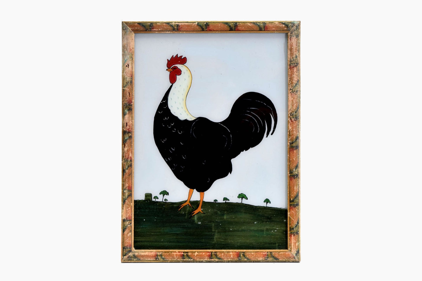 Pintura india sobre vidrio de gallo (grande)