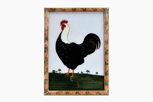 Peinture indienne sur verre représentant un coq (grand)