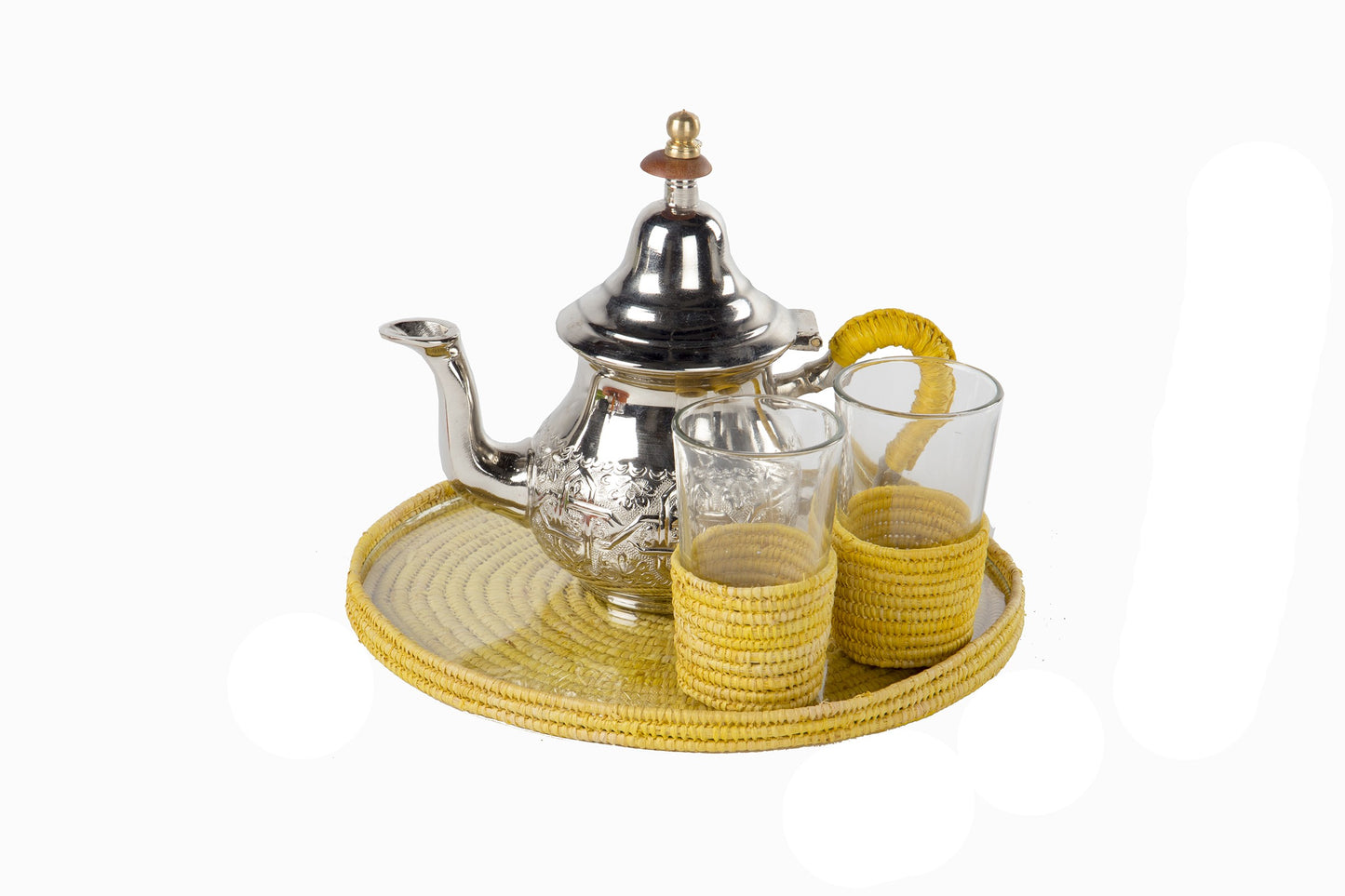 SERVICE À THÉ MAROCAIN EN RAPHIA JAUNE