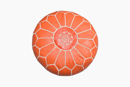 POUF EN CUIR ORANGE VIF