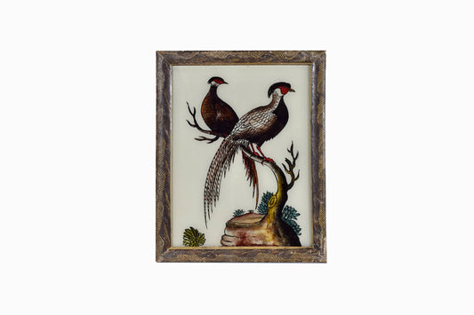Indian glass painting of two pheasants. (medium)