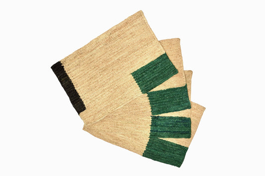 RECTANGULAR STRAW TABLE MATS BLACK FOREST GREEN (SET OF 4)