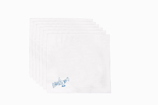 SERVIETTES EN COTON OISEAU BRODÉ