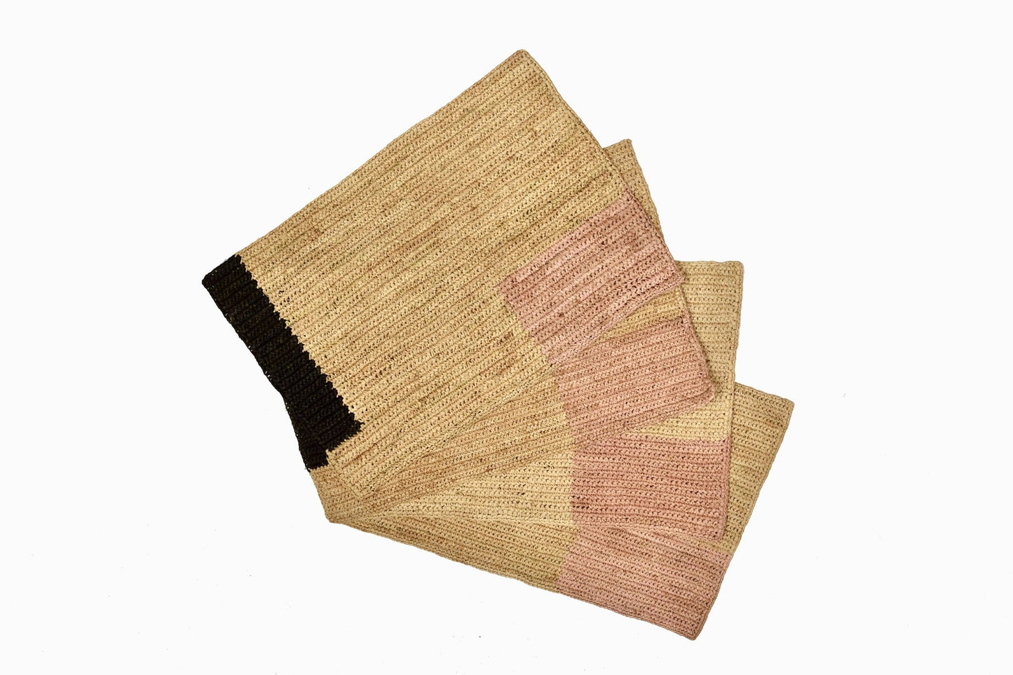 SET DE TABLE RECTANGULAIRE EN PAILLE NOIR DUSTY ROSE (LOT DE 4)