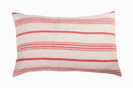 Grand coussin rectangulaire corail/crème en lin turc