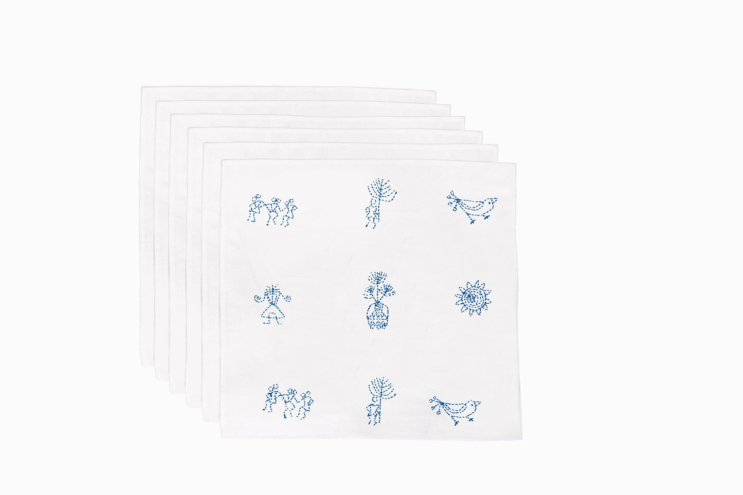 SERVILLETAS DE ALGODÓN BORDADAS ÁRBOL, PÁJARO, SOL Y PERSONAS