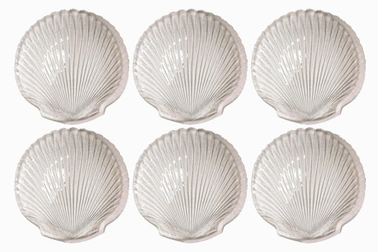 Set of six glass shell plates