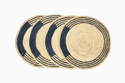 MANTEL CIRCULAR DE PAJA NEGRO ÍNDIGO (JUEGO DE 4)