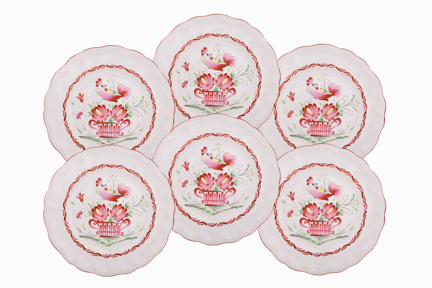 SET DE SEIS PLATOS FRANCESES DE PORCELANA DECORACIÓN POLLO