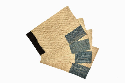 MANTEL RECTANGULAR DE PAJA NEGRO POLVO AZUL (SET DE 4)