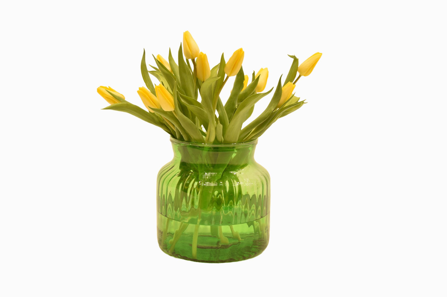 Ribbed green glass vase