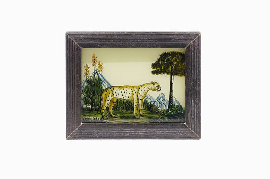 Reverse glass painting of a leopard (very small)