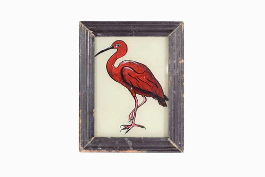 Peinture indienne sur verre représentant un flamant rose (très petit)