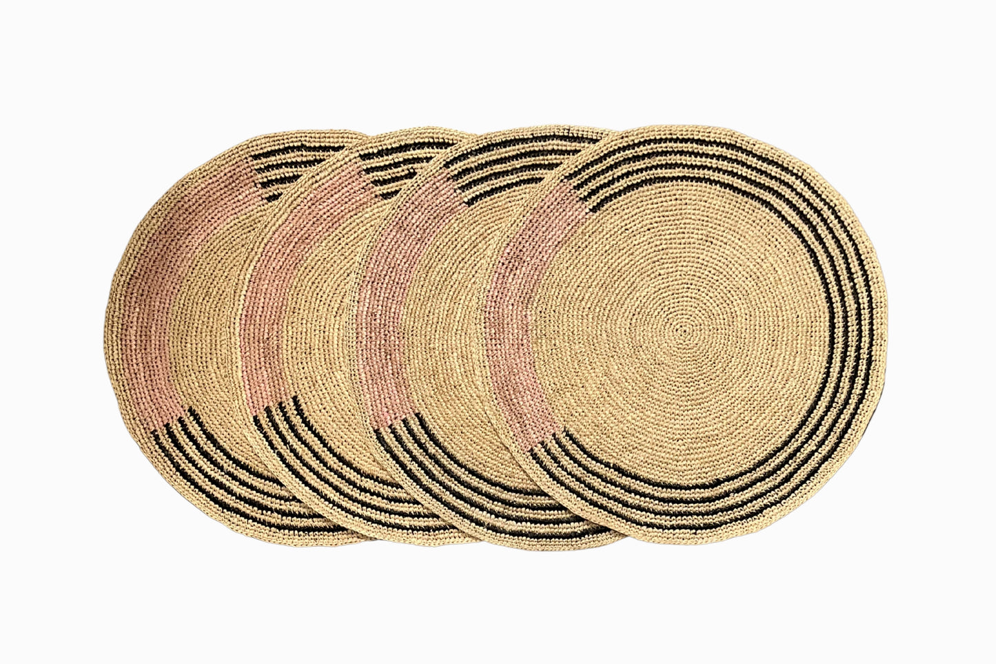 Circular Straw Table Mats Black Pink (Set of 2)