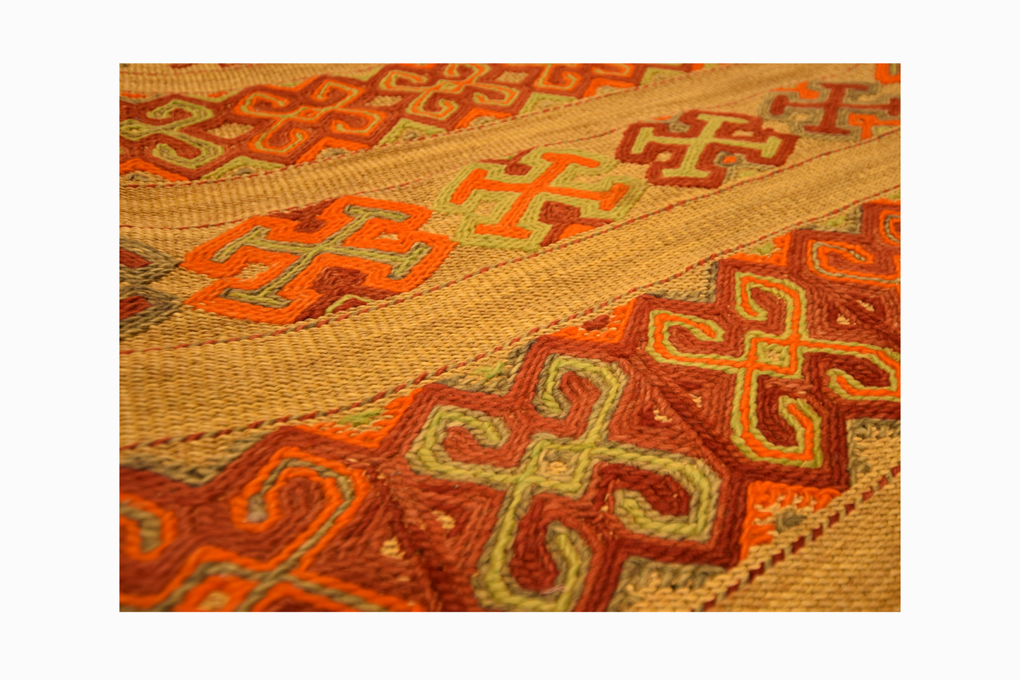 Moroccan embroidered straw rug