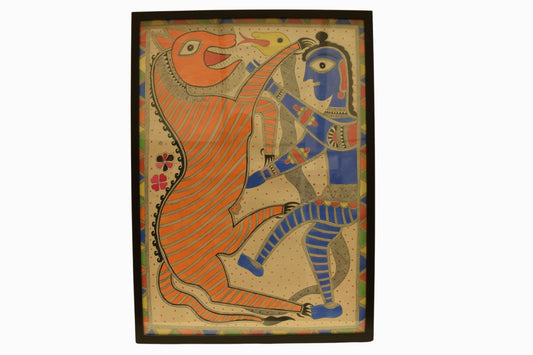 Madhubani painting of Vishnu fighting monsters.